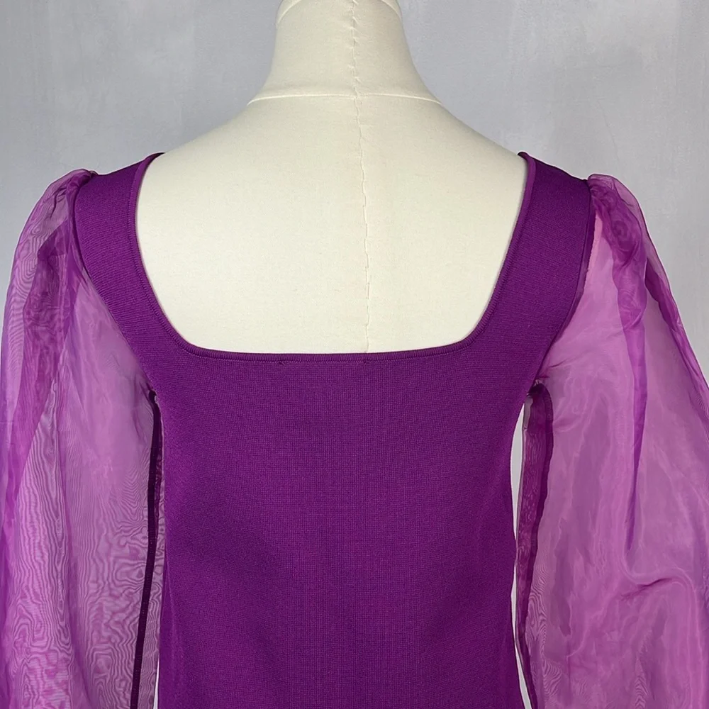 Revolve House of‎ Harlow Chiffon Organza Puff Sleeve Cropped Blouse Purple.